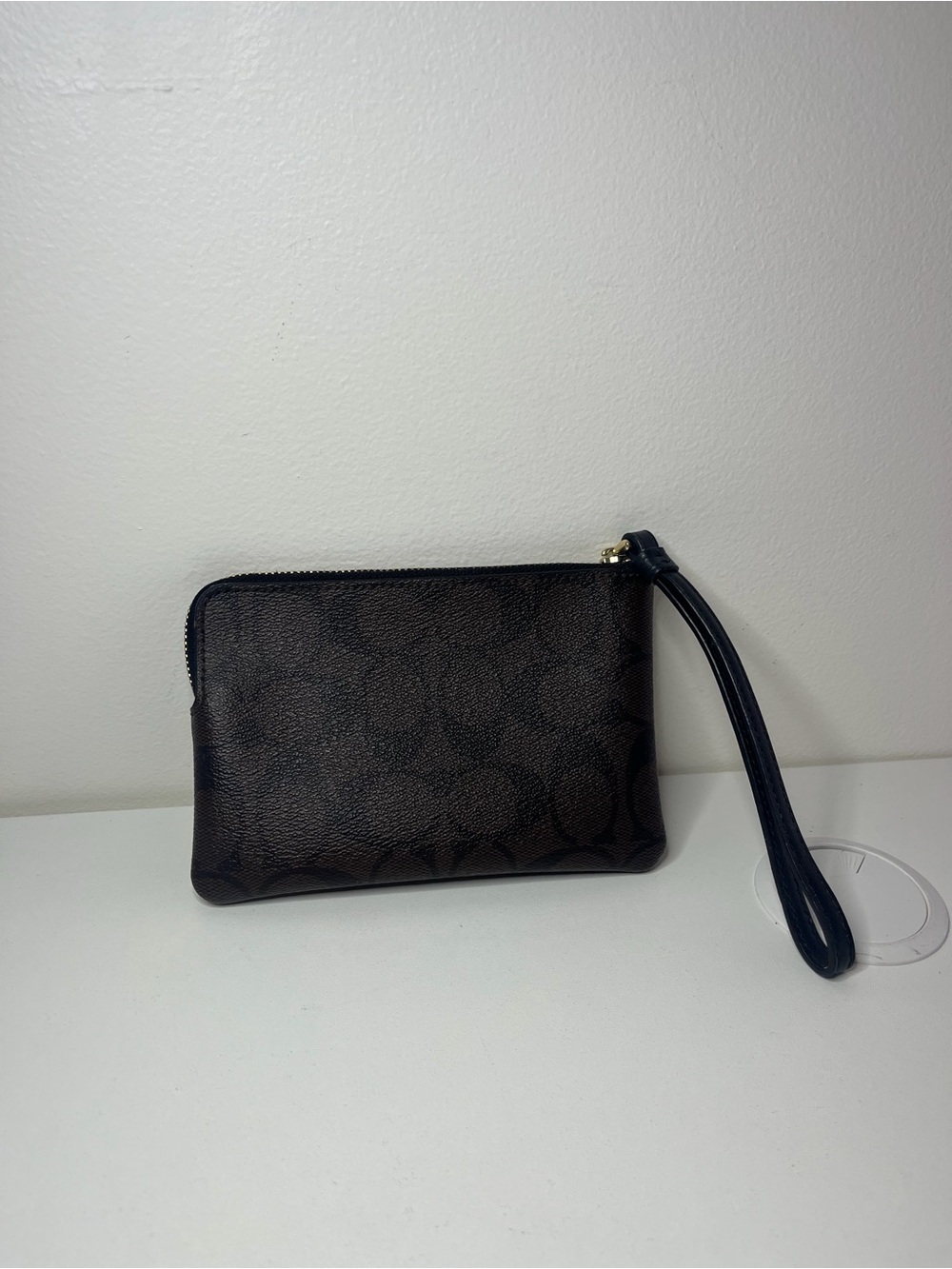 Classic Signature C Monogram Wristlet Pouch in Dark Brown/Black
